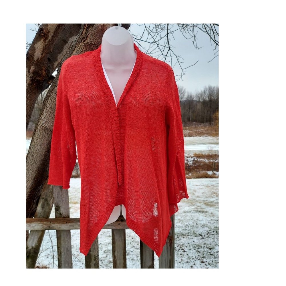NWT EILEEN FISHER WOMAN 3X Melange Linen Grain Cascading Front Textured Cardigan